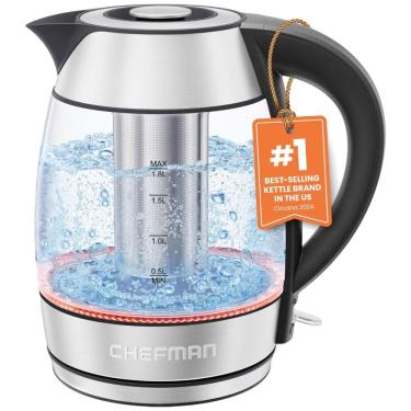 Imagem de Chaleira Elétrica Chefman de Vidro 1,8L 1500W c/ Infusor de Chá, Manter Quente, Desligamento Automático e Proteção contra Fervura