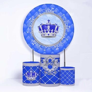 Imagem de Kit Painel de Festa Redondo de 1,30m e Trio de Cilindros Coroa - Fera Print