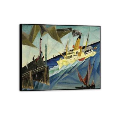 Imagem de Lionel Feininger Arte de parede Paddle Steamer at the Landing Reprodução em tela Lyonel Feininger Pintura Poster Giclee Decoração de parede 85 x 70 cm (33 x 27 pol) Preto emoldurado