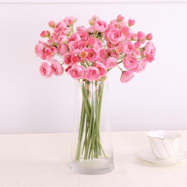 Imagem de WEIDOLLAR Flor artificial de ranúnculo, 24 peças de flores de seda sintética mini ranúnculo, flores falsas para enchimento de casamento para buquê de bricolage, arranjos de decoração de chá de panela