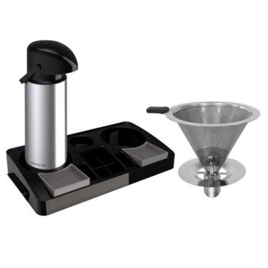 Imagem de Cantinho Café 1 Garrafa 1,8l Inox + Bandeja 2 E Coador Inox - Unitermi