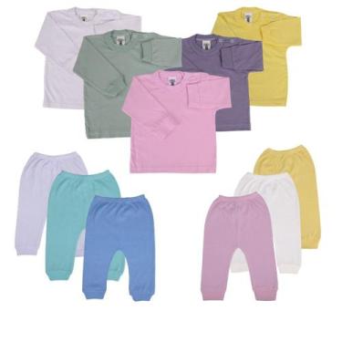 Imagem de Camiseta Manga longa Bebe e Mijao sem pe Kit 6 Pecas - Tanran Baby, Az