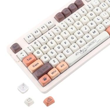 Imagem de AKepopery Conjunto de teclas PBT com tema de gato café, sublimação 5 lados 134 teclas de perfil MOA para teclados mecânicos 60% 65% 70% 75% 100% Cherry Gateron MX Switches