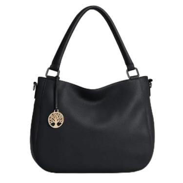Imagem de Bolsa Feminina Ombro Transversal Couro Sacola Hobo Trabalho (Preto)