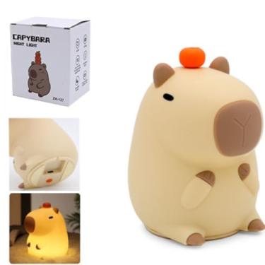 Imagem de Luminária Infantil Capivara LED com Toque | Muda de Cor RGB | Silicone Macio, Recarregável por USB | Abajur Noturno Seguro para Crianças e Bebês