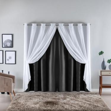 Imagem de Cortina com Voil Sala ou Quarto Fina 3,00m x 2,50m Microfibra 170 Fios Cores Vivas (PRETO)