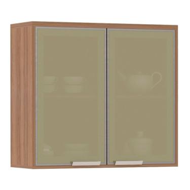 Imagem de Armário Aéreo 80cm 2 Portas Vidro Reflecta 1 Prateleira Lari