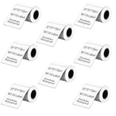 Imagem de 8 rolos de etiquetas térmicas M110 para papéis de etiqueta M221/M220/M120/M200 1,97" x 2,76" (50 x 70 mm), 110 etiquetas/rolo à prova d'água adesivo P50 etiquetadora 50 x 70