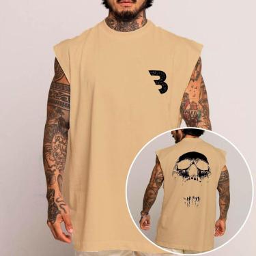 Imagem de Camiseta Regata Algodão Machão Oversized Abstract Caveira Treino Academia Gym Arte-Unissex