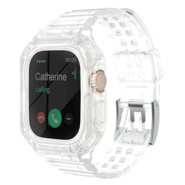 Imagem de Pulseira transparente compatível com Apple Watch séries 9, 8, 7, 6, 5, 4, 3, 2 e 1 e SE de 45 mm, 44 mm, 42 mm, 41 mm, 40 mm, 38 mm, cristal gelatinoso, feminino e masculino, Rosa cristal, 42mm/44mm