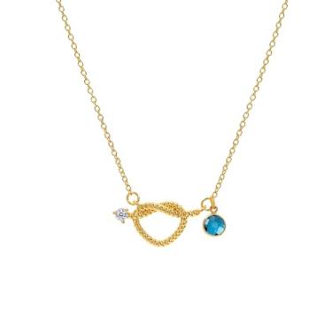 Imagem de NORLSO Colar delicado com pingente de pedra do mês de nascimento para mulheres, colar de nó de coração dourado personalizado, colar de zircônia cúbica para aniversário, amizade, presentes de