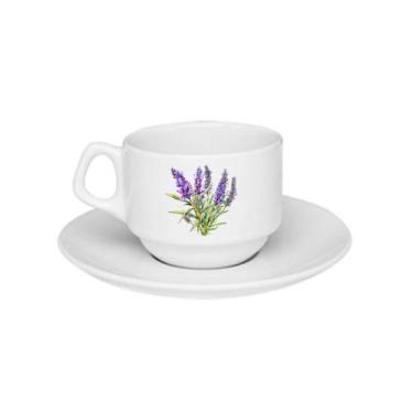 Imagem de Xícara De Porcelana Ervas Chá Lavanda + Pires - 180ml - VilelaGG