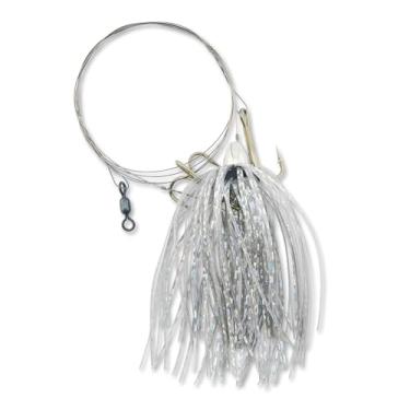 Imagem de C&H Lures, King Buster Kingfish Pro-Rig, cabeça de 1/226.8 g, saia fumê/cromada, dois ganchos de agudos #4 4X, giratório, fio líder de fio único de aço inoxidável, 9 m