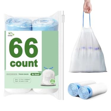 Imagem de 66 sacos de lixo pequenos, cordão de saco de lixo de 4 galões, sacos de lixo brancos para banheiro, sacos de lixo sem rasgos, forros de cesto de lixo de plástico para banheiro, casa, escritório e