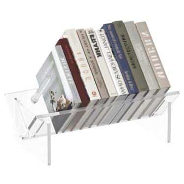 Imagem de Sumerflos Estante de mesa de acrílico, organizador de livros, estantes de livros, prateleira de mesa transparente para escritório, casa, prateleira de exibição para Cd/revista/livro - transparente