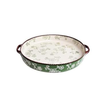 Imagem de Assadeira Home Creative Double Ear Ceramic Baking Tray, Underglaze Color, High-temperature Resistant Multifunctional Pizza Tray Assadeiras(Green)