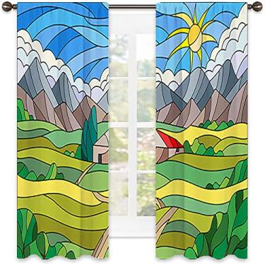 Imagem de Cortinas blackout abstratas 90%, imagem geométrica colorida fractal, tecido impermeável, decorações de janela de festa de cerimônia de casamento, L 132 x C 213 cm