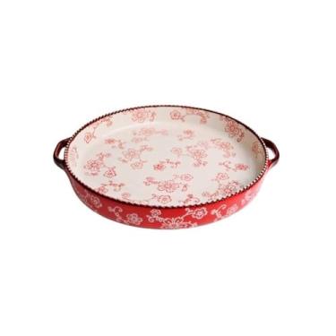 Imagem de Assadeira Home Creative Double Ear Ceramic Baking Tray, Underglaze Color, High-temperature Resistant Multifunctional Pizza Tray Assadeiras(Red)