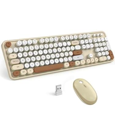 Imagem de Kit Teclado e Mouse Sem Fio Colorido Portátil USB Com Receptor 2,4GHZ - Chá/Leite Teclas Redondas