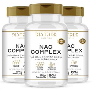 Imagem de NAC Complex Distrix N-Acetilcisteína 400mg - Precursor Glutationa com Vitamina C e Molibdênio - Kit 3x 60 Cápsulas Veganas Clean Label