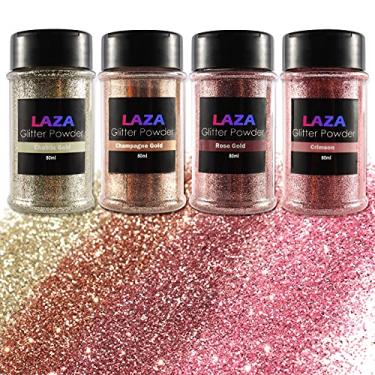 Imagem de Laza Glitter ultra fino 4 cores, 80 ml, artes e artesanato, glitter, misturado, pó ultrafino, lantejoulas para arte de unhas de resina, copo epóxi, decoração de geleca, casamento, cartão, flores, scrapbook - ouro rosa