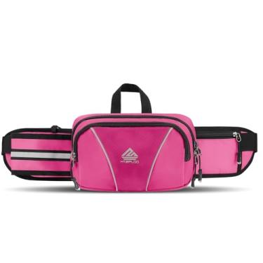 Imagem de HTZPLOO Pochete para homens e mulheres, bolsa de cintura com suporte para garrafa de água para caminhadas, viagens, passeios com cães, treino, ciclismo, rosa, Pochete