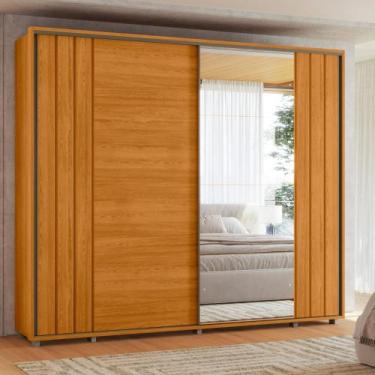 Imagem de Guarda Roupa Casal Ripado em MDF com Espelhos 2 Portas de Correr e Pés