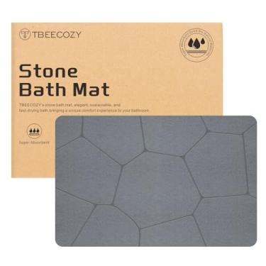 Imagem de TBEECOZY Tapete de banho de pedra, tapete de banho de terra diatomácea, tapete de banheiro rígido de secagem, tapetes de banho de pedra antiderrapante super absorvente para banheiro piso de chuveiro