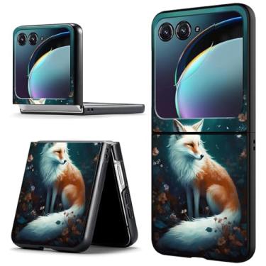 Imagem de ACWDMKH Capa protetora para Motorola Moto Razr 2024, Moto Razr 50, fofa, fina, rígida, policarbonato, ultrafina, antiarranhões, à prova de choque, linda raposa branca