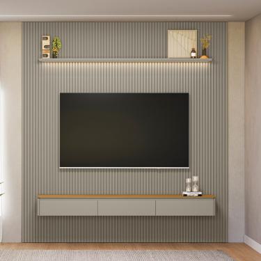 Imagem de Painel Ripado para TV até 85 Polegadas 3 Portas Modular 2.6 Linea Brasil - Tauari/Gris...