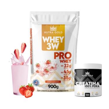 Imagem de Combo Whey Protein 3w 900g refil + Creatina Pura 300g Nutra Gold (900, Morango)