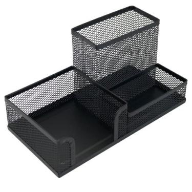 Imagem de Organizador de Mesa Aramado com 3 Divisórias, Preto, 20 x 10 x 10 cm, para Canetas, Lápis e Papéis