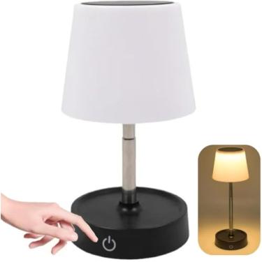 Imagem de Abajur De Mesa LED Touch Recarregável Sem Fio | Luz Amarela Quente | Para Quarto, Criado-Mudo, Escritório e Sala (Preto)