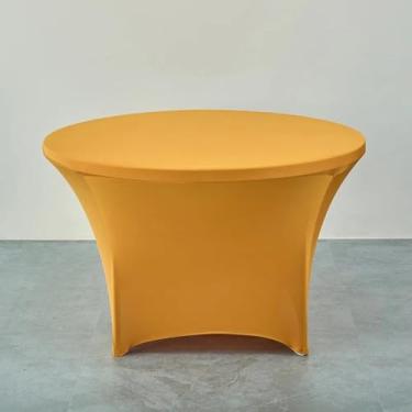 Imagem de Toalha de mesa redonda elástica para hotel, capa de mesa de banquete de cor pura, protetor de balcão de bar, saia de mesa decorativa para casa, amarelo dourado, R 180 cm x A 75 cm (redondo de 6 pés)