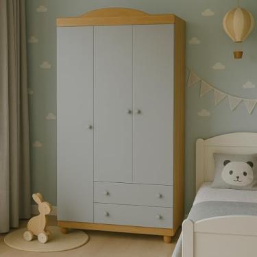 Imagem de Roupeiro 3 Portas 2 Gavetas Modelo Lara Para Quartos Infantis Crianças Ideal Para Quartos Compactos Premium MDF