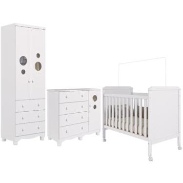 Imagem de Quarto de Bebê Completo Berço Americano Cloe 2 em 1 Guarda Roupas 2 Portas Cômoda Bolinha 100% MDF