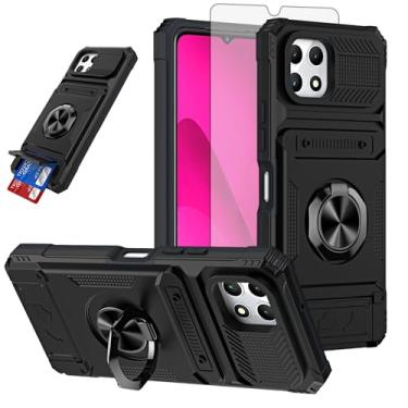 Imagem de Furiet Capa de telefone fina para T-Mobile Revvl 7 5G com protetor de tela de vidro temperado slots de cartão suporte de anel híbrido duas camadas Defender para Tmobile Revvl7 T Mobile Revel Tmo