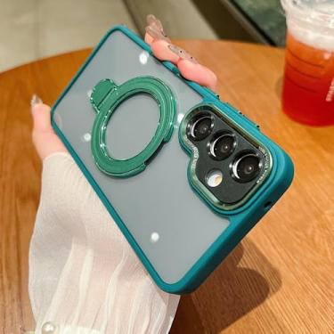 Imagem de Capa de celular luxuosa com suporte magnético de metal para Samsung S25 S24 Ultra S23 Plus A55 A54 A35 A34 A25 A15 A13 A12 A05, verde escuro, para Galaxy A54