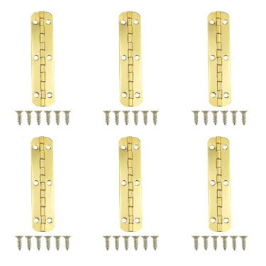 Imagem de Yocimango 6 peças dobradiças de piano de canto arredondado dourado de 180 graus, caixa de madeira, pequenas dobradiças com parafusos para armários, pianos, caixas de joias