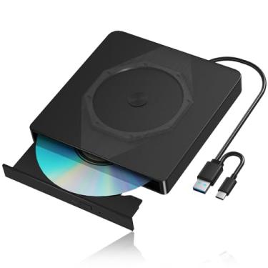 Imagem de Unidade externa de CD DVD, USB 3.0 e gravador de CD DVD portátil tipo C, unidade de DVD externa RW CD ROM para laptop, leitor de CD para laptop compatível com desktop, PC, Windows, Linux, Mac OS,