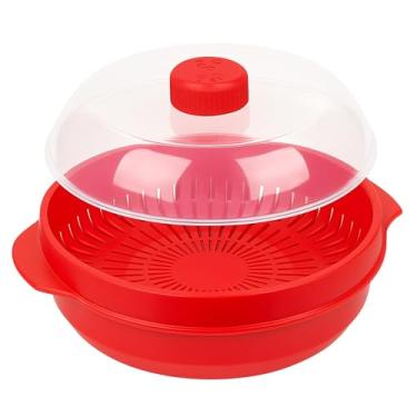 Imagem de Vaporizador de micro-ondas para vegetais, peixe, aves e arroz – Recipiente de cozinha saudável livre de BPA – Vermelho – Seguro para lava-louças e freezer