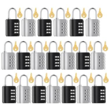 Imagem de Kenning Cadeado de combinação de 4 dígitos com chave, trava de segurança redefinível, à prova d'água, à prova d'água, para escola, esportes, academia, armário, cerca, para funcionários (prata e preto