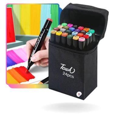 Imagem de Kit Caneta Marcador Permanente Colorida Ponta Dupla Com Estojo Bolsa D