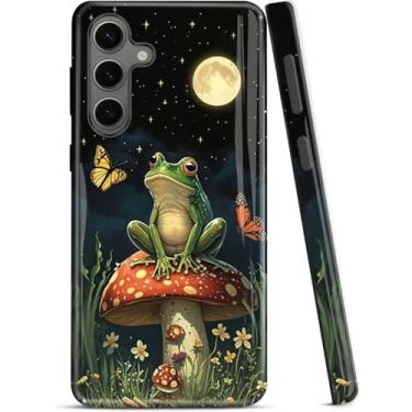 Imagem de ZISKGZO Capa compatível com Samsung Galaxy A15 5G, capa de silicone rígida de 2 camadas 2 em 1, capa protetora à prova de choque, sapo cogumelo borboleta