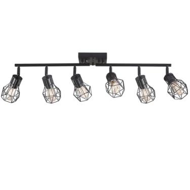Imagem de BANGANMA Teto de luminárias de trilho preto, iluminação de pista de fazenda de 6 luzes com design de gaiola de metal – luzes de cozinha suporte de teto para cozinha, sala de estar, sala de jantar