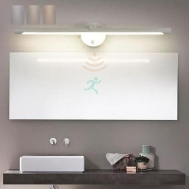 Imagem de GZZBMY Luzes de parede espelhadas de LED com sensor de movimento arandelas de parede de banheiro 3 lâmpadas de parede reguláveis com temperatura de cores modernas de acrílico para quadro de barbeador