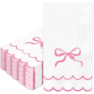 Imagem de Whaline Guardanapos descartáveis com laço de aquarela, 50 peças, rosa, recortado, guardanapo de papel de mão, para aniversário, mesa de chá de bebê, banheiro, artigos de festa