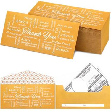 Imagem de Teling Pacote com 100 envelopes dourados para dinheiro de 7,5 x 18,7 cm para presentes em dinheiro, envelopes de moedas pequenas Kraft para cartão de presente de agradecimento, porta-sementes, porta-moedas, aniversário, formatura, casamento