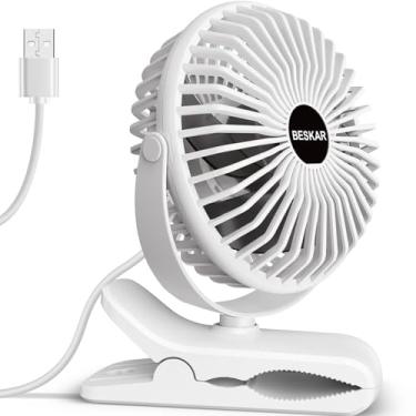 Imagem de BESKAR Ventilador de encaixe, ventilador silencioso de 360° com fluxo de ar forte, 3 velocidades, ventilador pequeno portátil com braçadeira resistente, ventilador de resfriamento pessoal perfeito