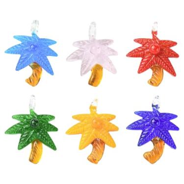 Imagem de UR URLIFEHALL 6 peças de pingentes de coqueiro de vidro de 6 cores, pingentes tropicais de palmeira do Havaí para pulseiras faça você mesmo, colares, brincos, chaveiros, joias